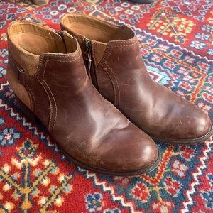 CLARKS brown leather heeled ankle boots